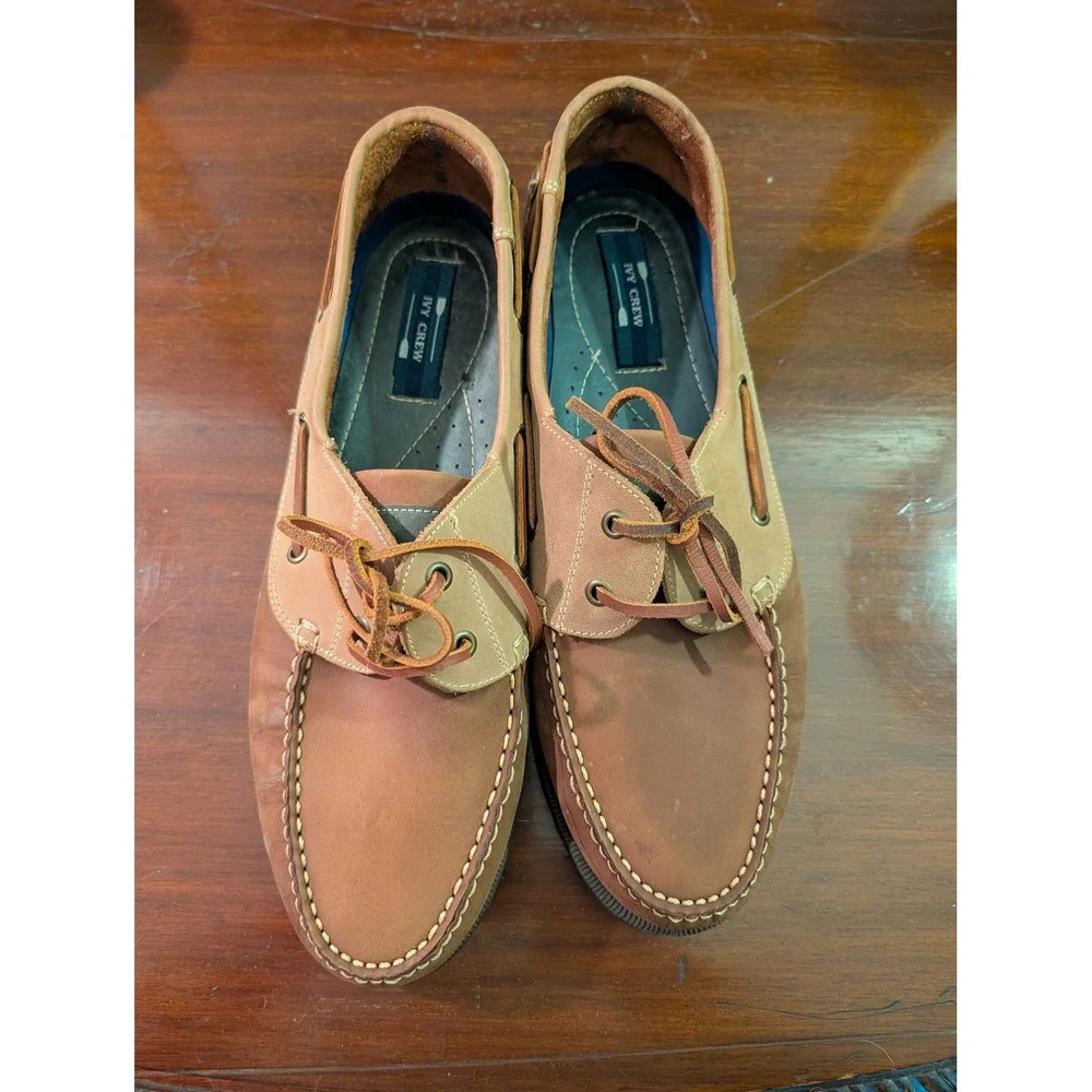 Ivy Crew Mens Brown Leather Boat Shoes Size 13M Made in Brazil Deck Loafers